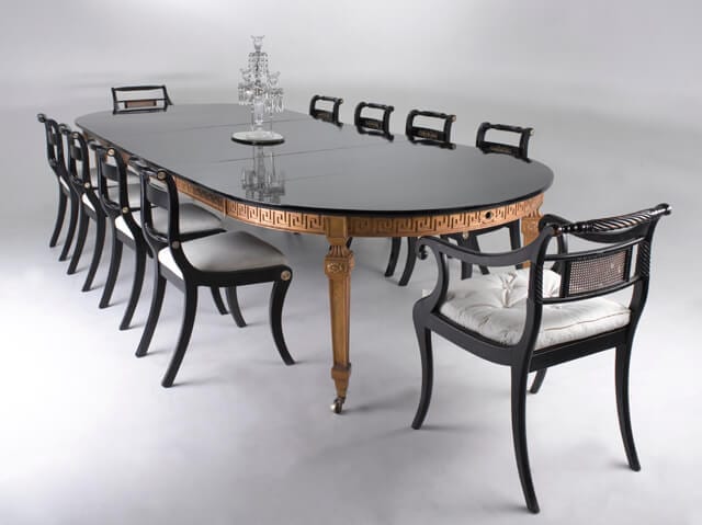 A Rare 19Th Century Gilt & Ebonised Extending Dining Table