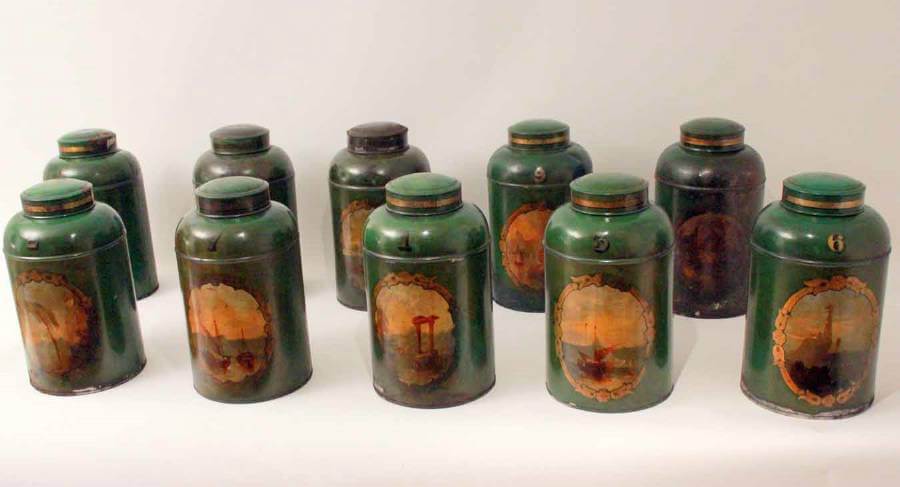 Set Of Ten 19Th Century Tole Tea Canisters