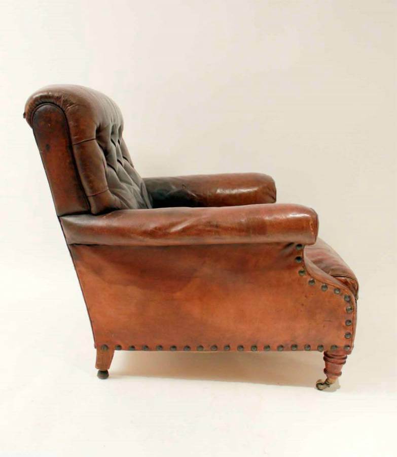 Late 19Th Century Leather Gentleman`s Club Chair