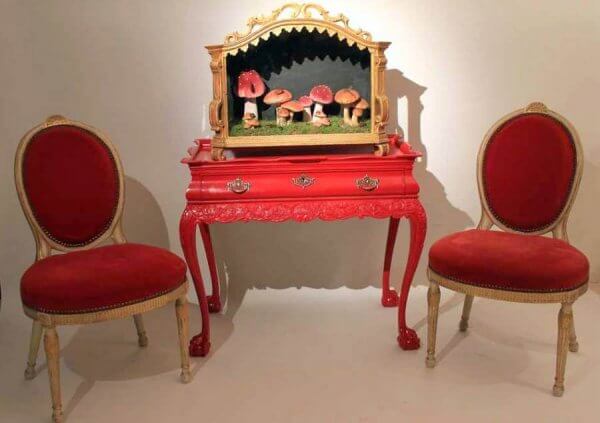 19Th Century Red lacquered Silver Table