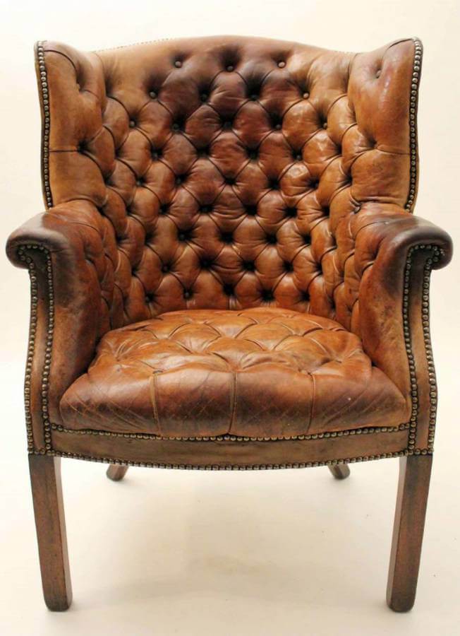 19Th Century Buttoned Tan Leather Library Chair