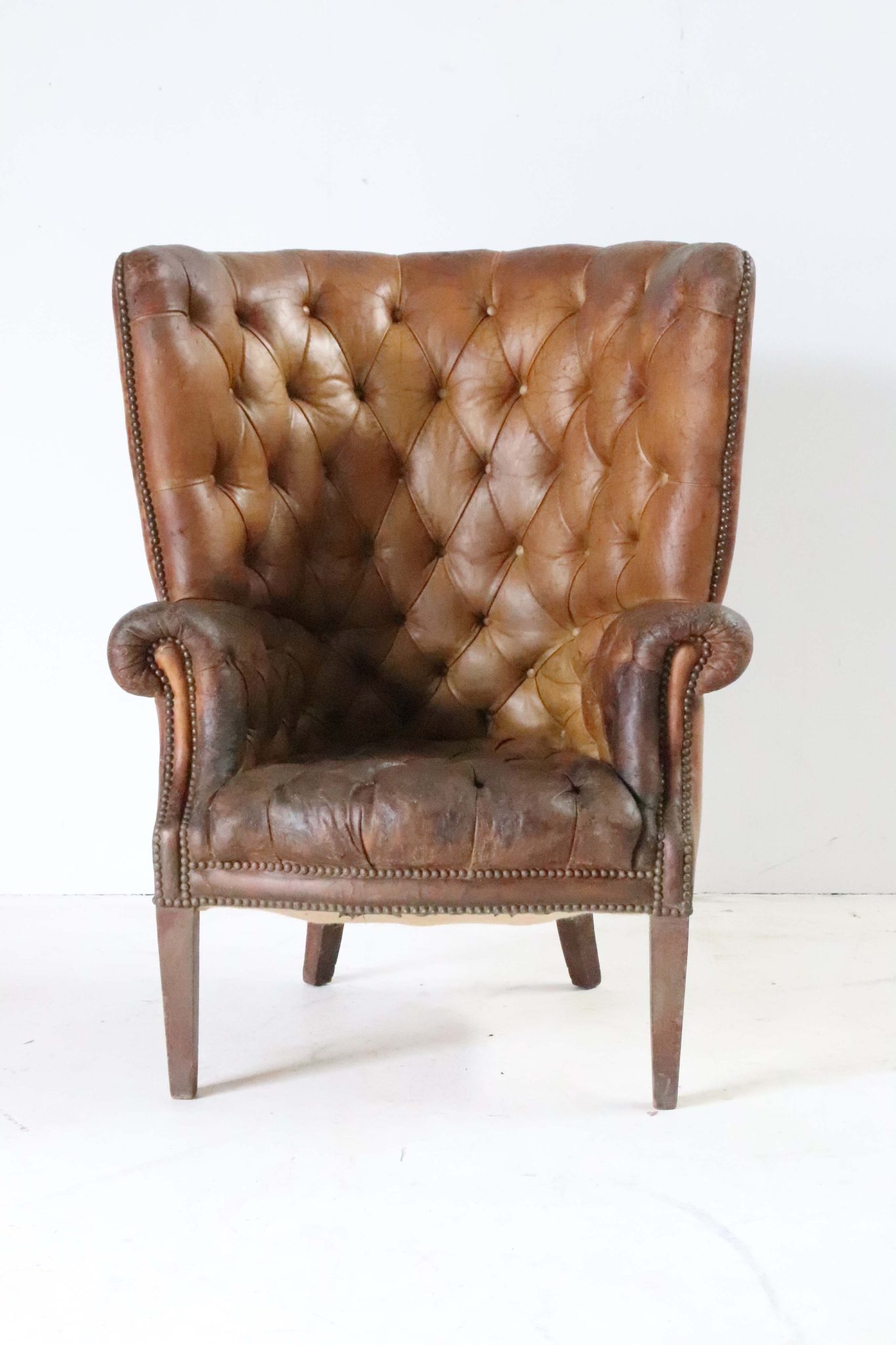 Edwardian Leather Barrel Back Arm Chair. - Image 4
