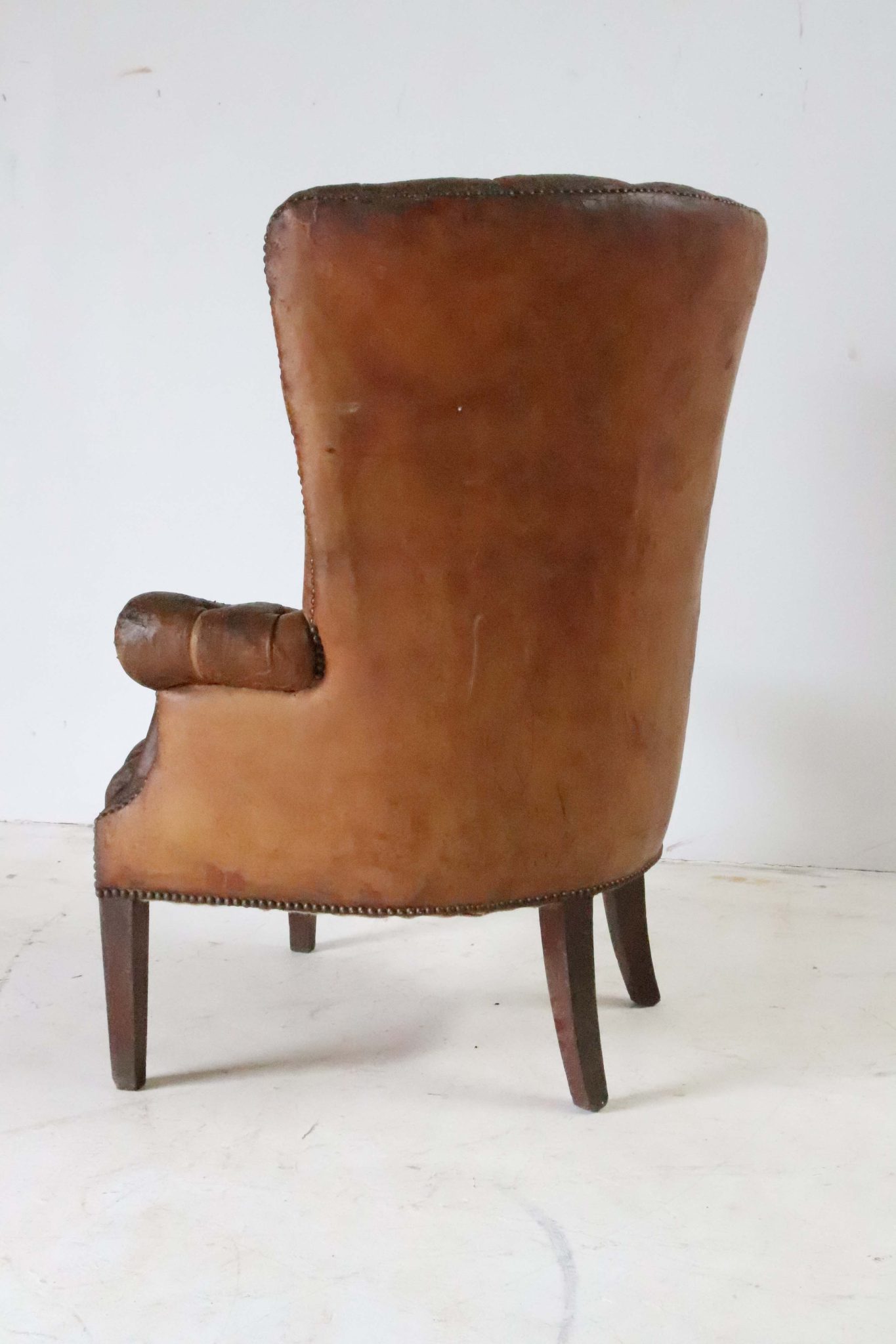 Edwardian Leather Barrel Back Arm Chair. - Image 11