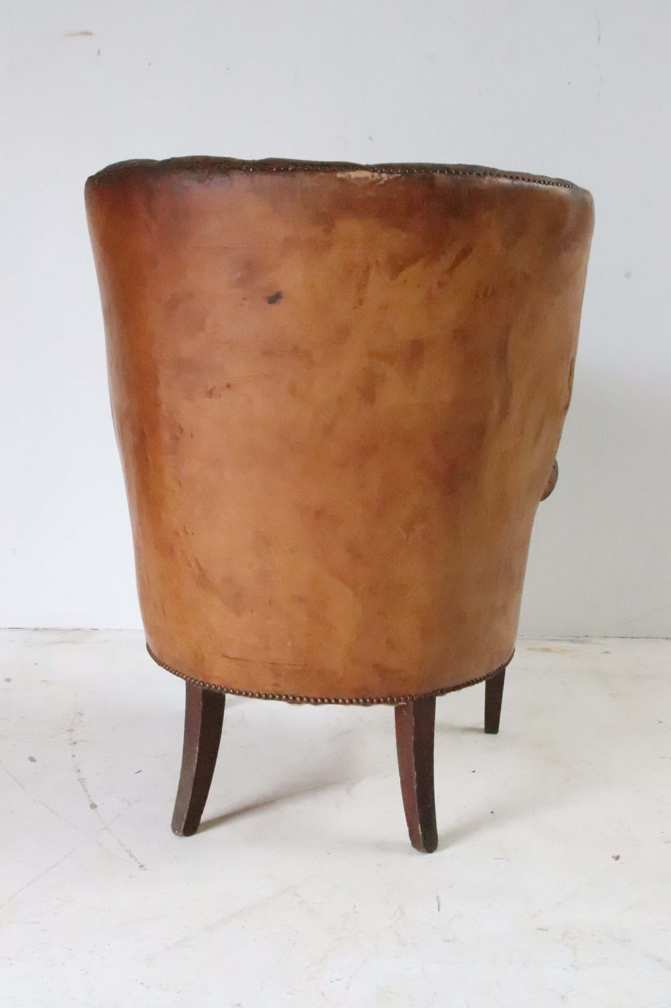 Edwardian Leather Barrel Back Arm Chair. - Image 12