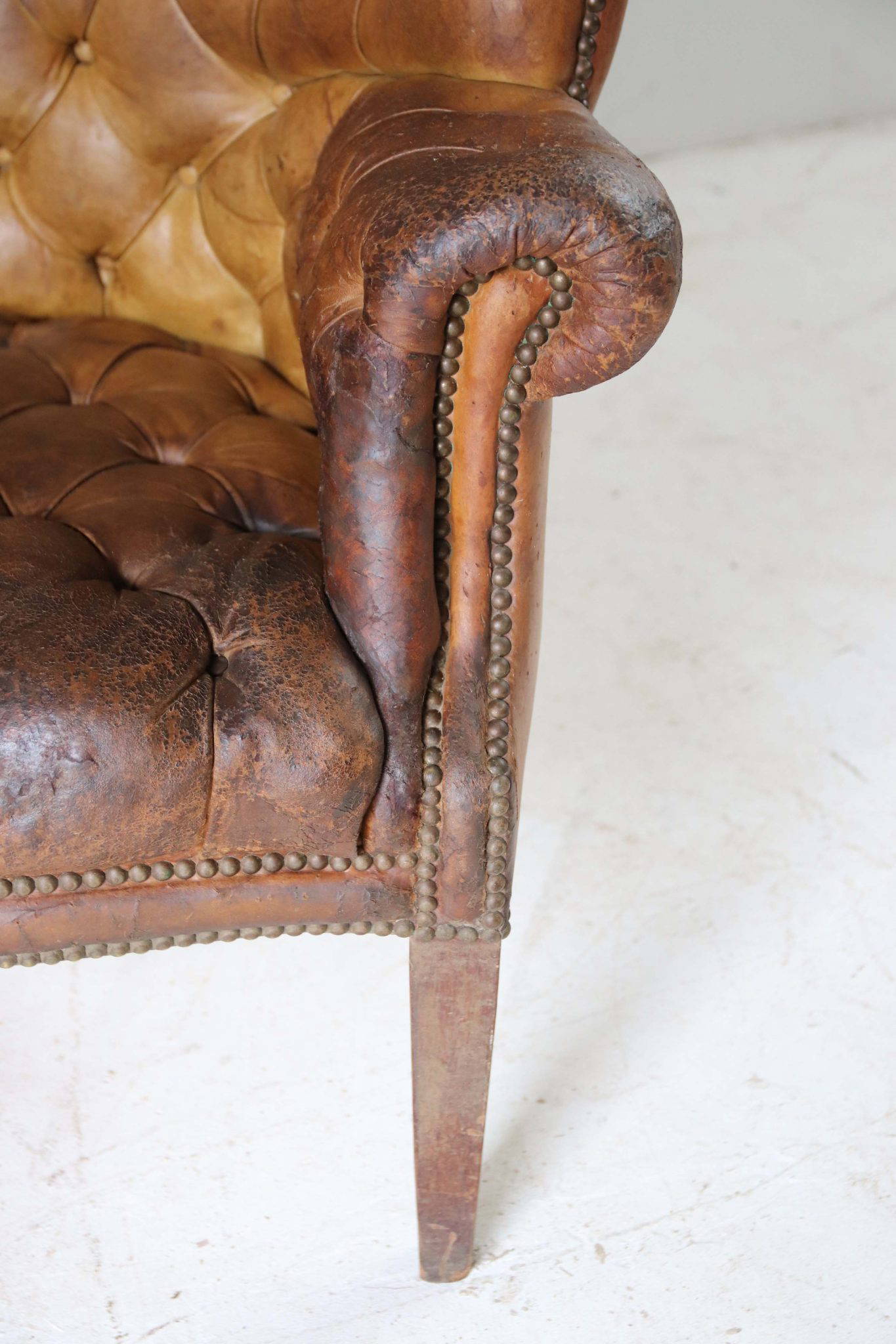 Edwardian Leather Barrel Back Arm Chair. - Image 8