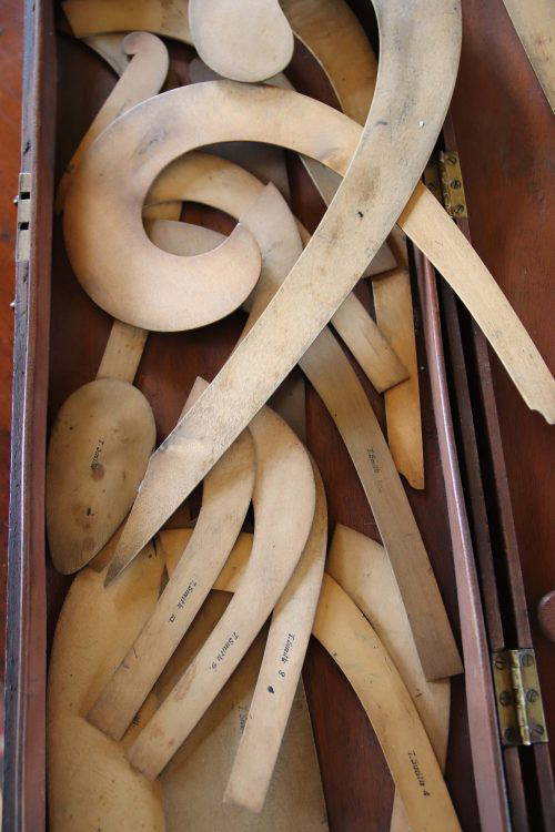 19th Century Copenhagen Ship Curves in Mahogany Case.