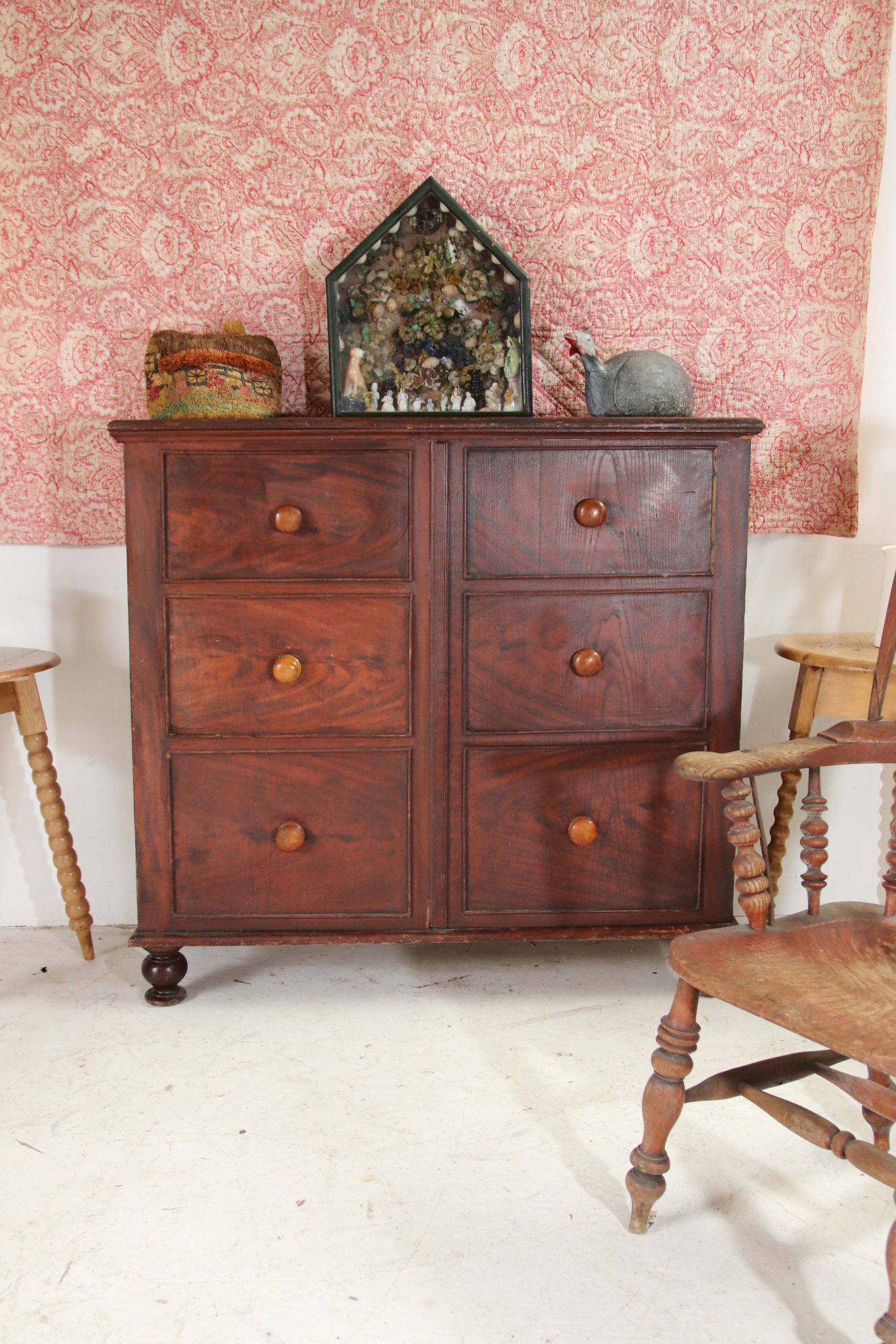 19Th Century Welsh Scumble Painted Chest-Cupboard.