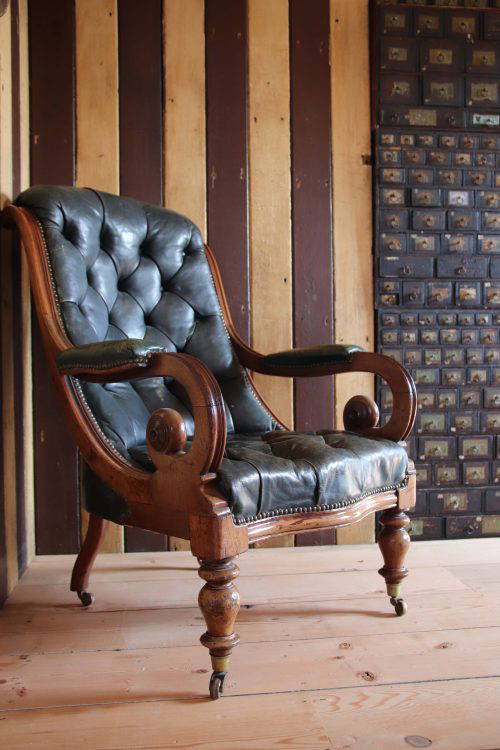 19Th Century Leather Library Chair.